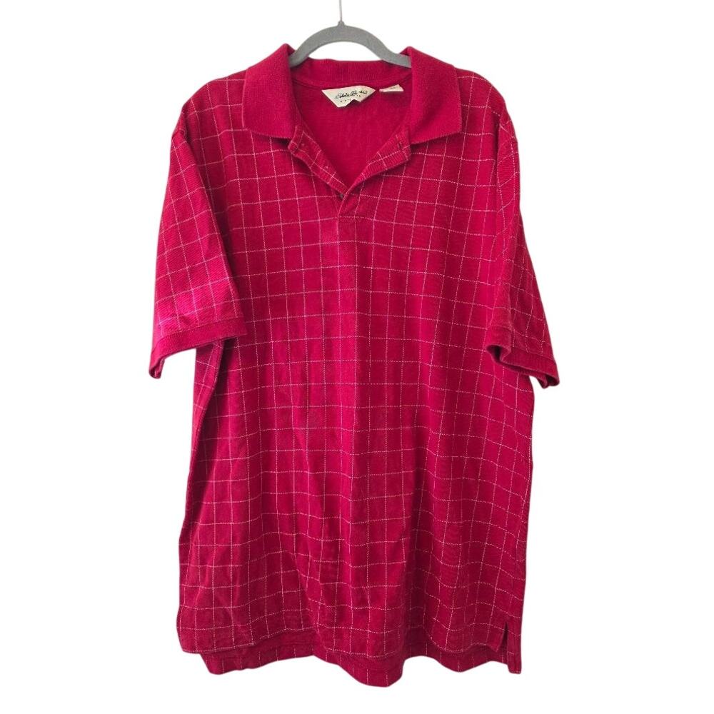 Vintage Eddie Bauer Polo Shirt Mens L Tall Red Windowpane Check 90s Y2K Cotton